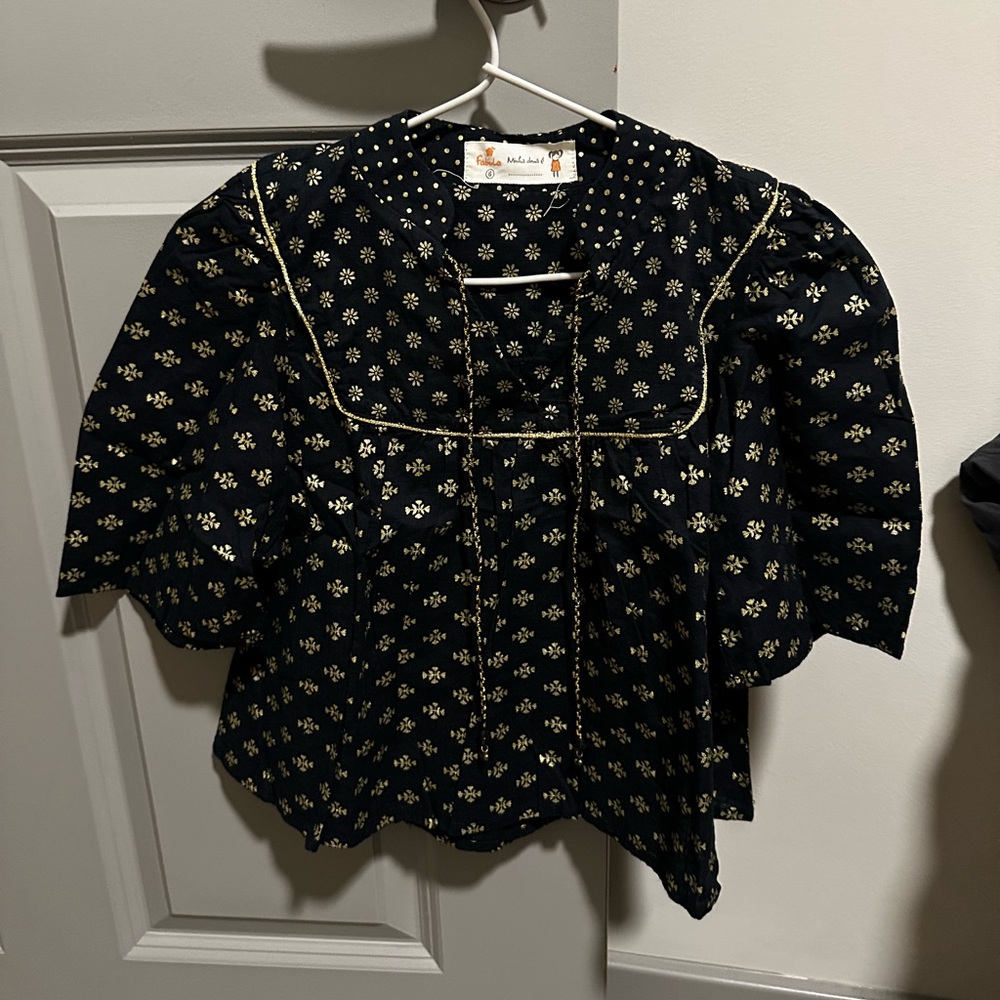 Fábula (FARM Rio for kids) Floral Blouse with Gold Print for Girls -Size:6 years